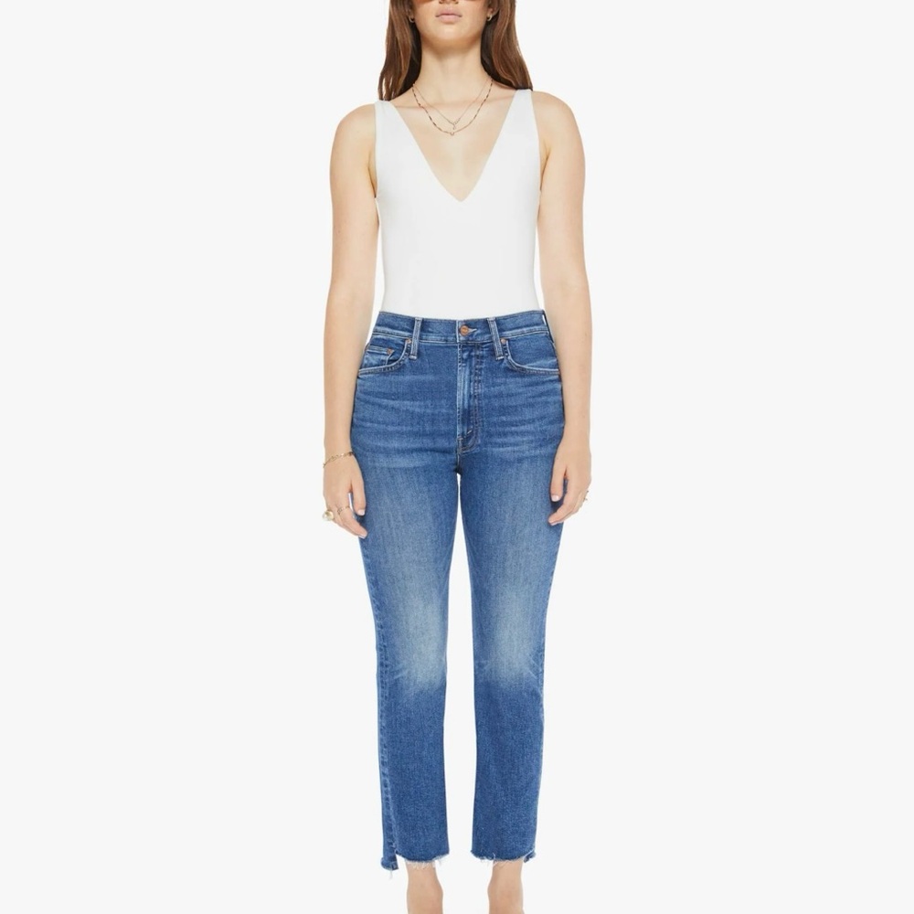 MOTHER High Waisted Rider Ankle Step Fray
